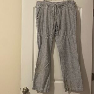 Navy Blue and White Striped Linen Pant